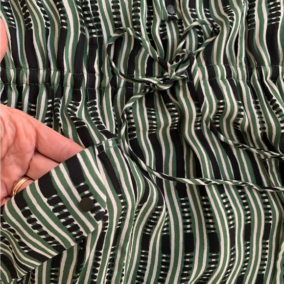 A.L.C. Striped Silk Mini Dress M Green Black - Picture 10 of 13